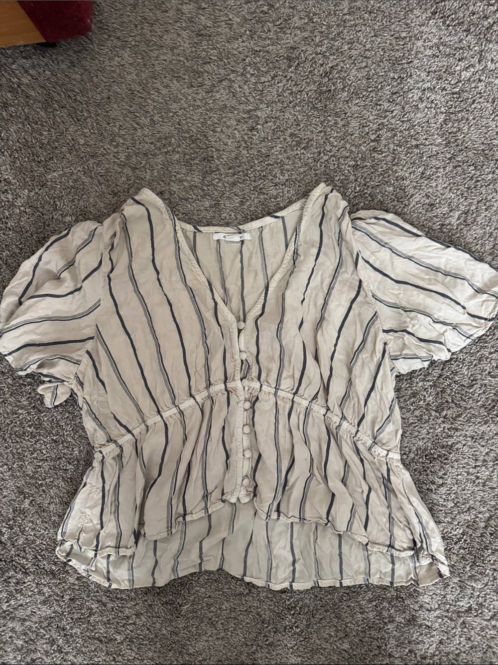 O'Neill Cream Blouse with Navy Vertical Stripes